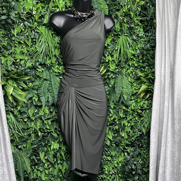 HOUSE OF CB Dress Women Small Green One Shoulder Riccarda Ruched Pleated 2813 - Picture 3 of 8